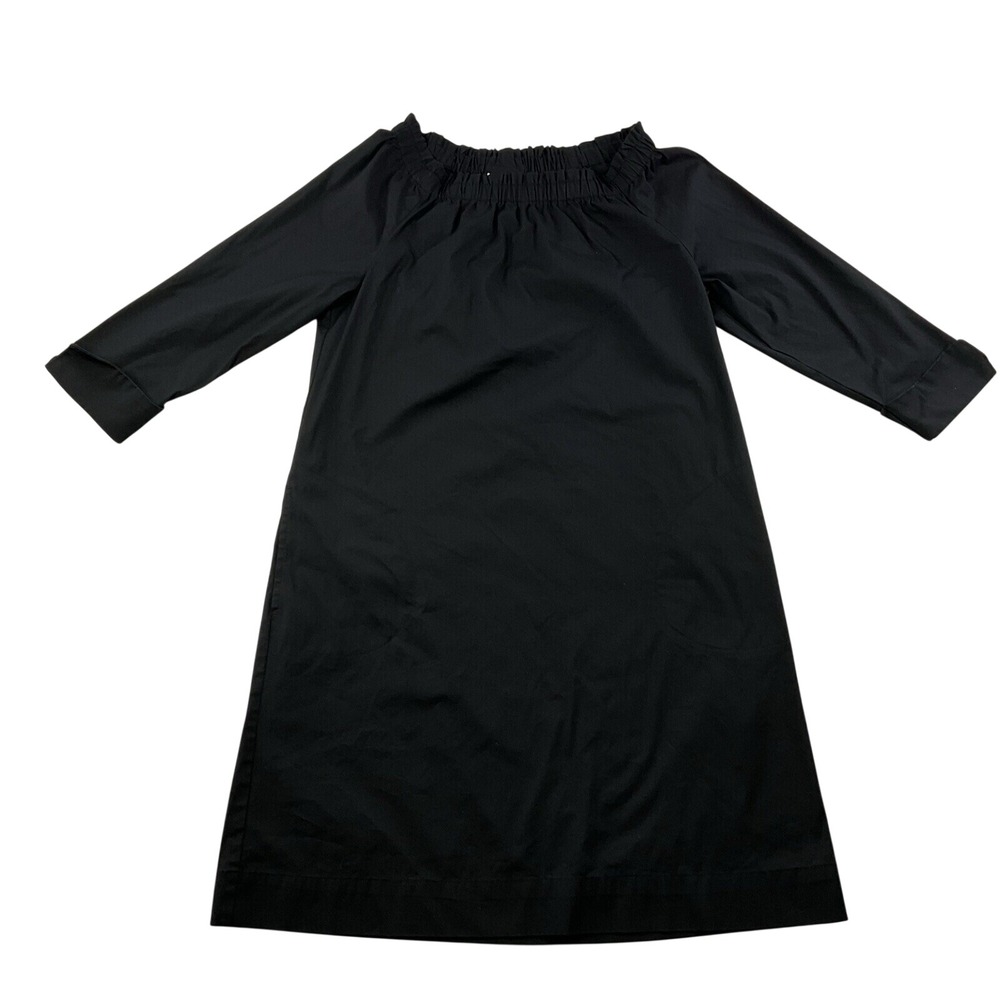 J.Jill Women Shift Dress Black Cotton Blend XS Minimalist Gathered Neck
